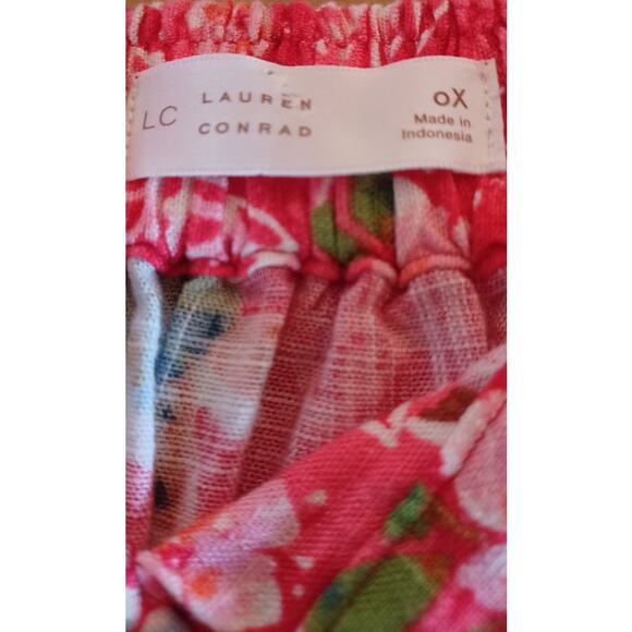 Lauren Conrad Red Floral Midi Skirt Linen Blend Women's 14 Elastic Waist Fairy - Picture 5 of 7